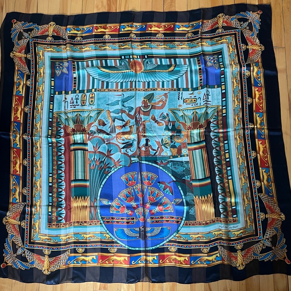 Cartier Multicolor Egyptian Motif Scarf